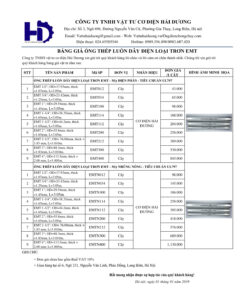 Bảng giá ống thép luồn dây điện trơn EMT cơ điện Hải Dương