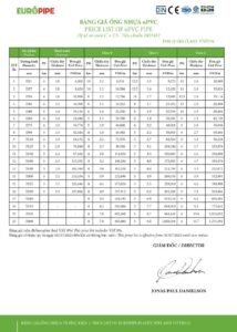 Báo giá ống nhựa uPVC & phụ kiện Europipe