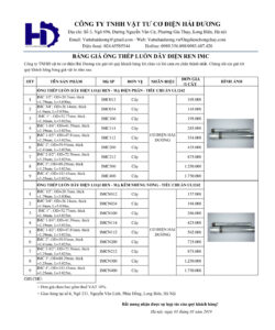 Bảng giá ống thép luồn dây điện ren IMC cơ điện Hải Dương